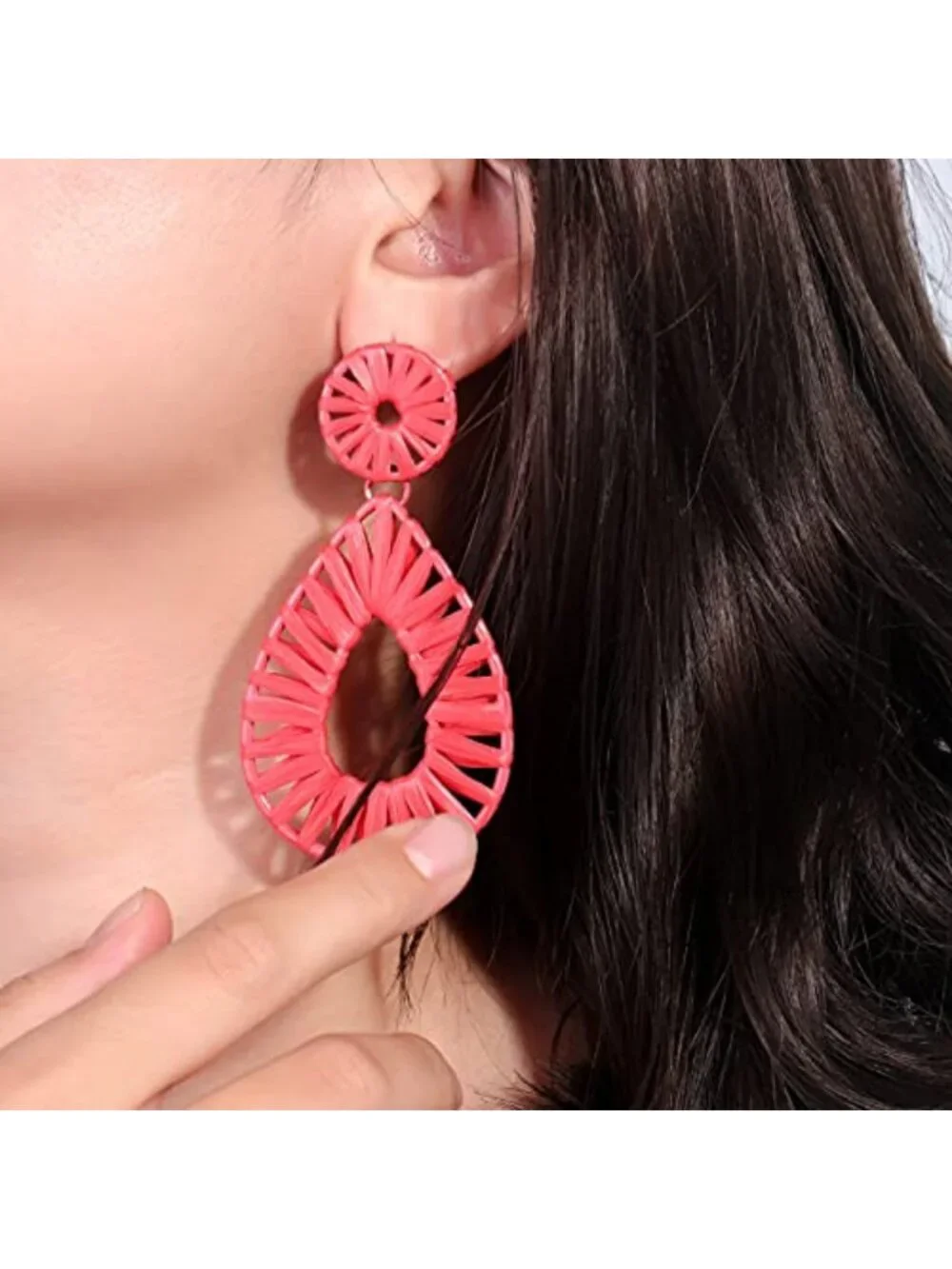 Handmade Raffia Dangle Teardrop Earrings Boho Statement Chunky Drop